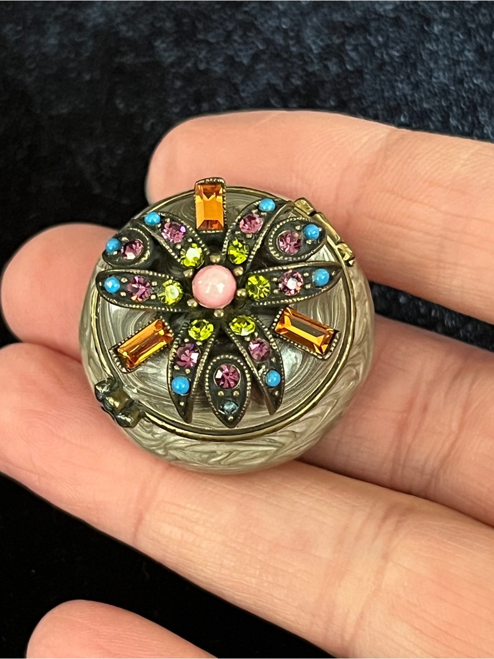 R.J. Graziano style Miniature Ornate Enamel & Rhinestone Gemstone Trinket Box